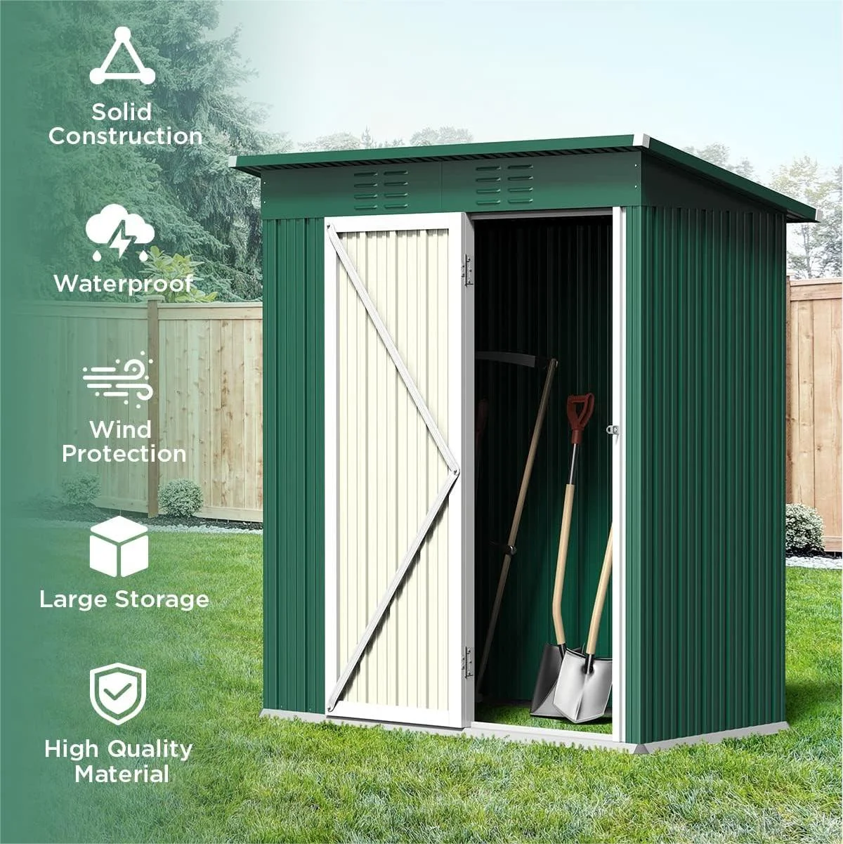 5' x 3' Outdoor Storage Shed, Metal Outdoor Storage Cabinet with Single Lockable Door, Waterproof Tool Shed,Gray - Image 21