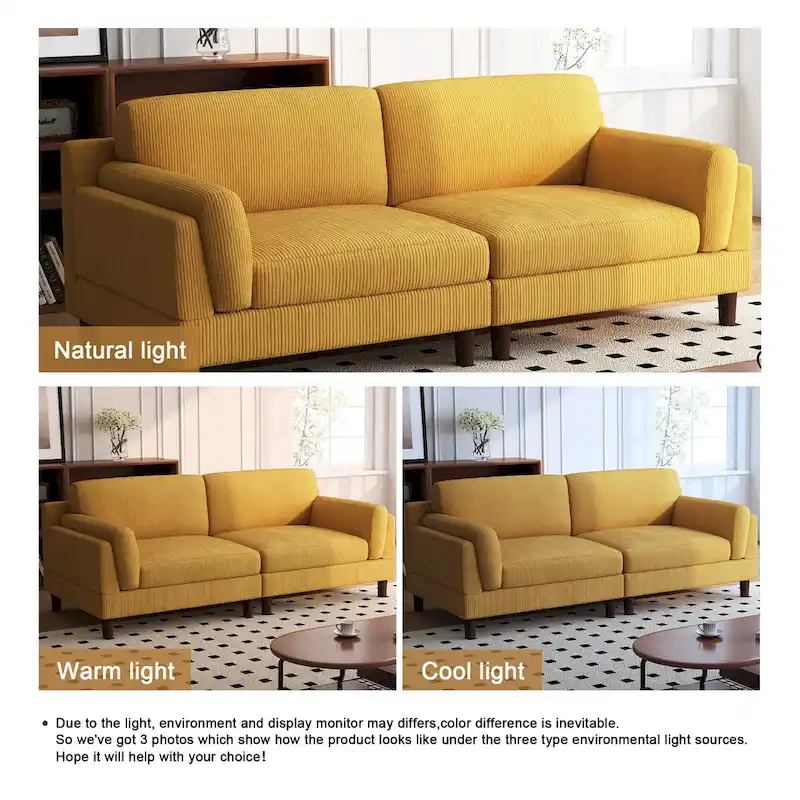 90-Inch Oversized Corduroy Sofa for Living Room with Reversible Cushions