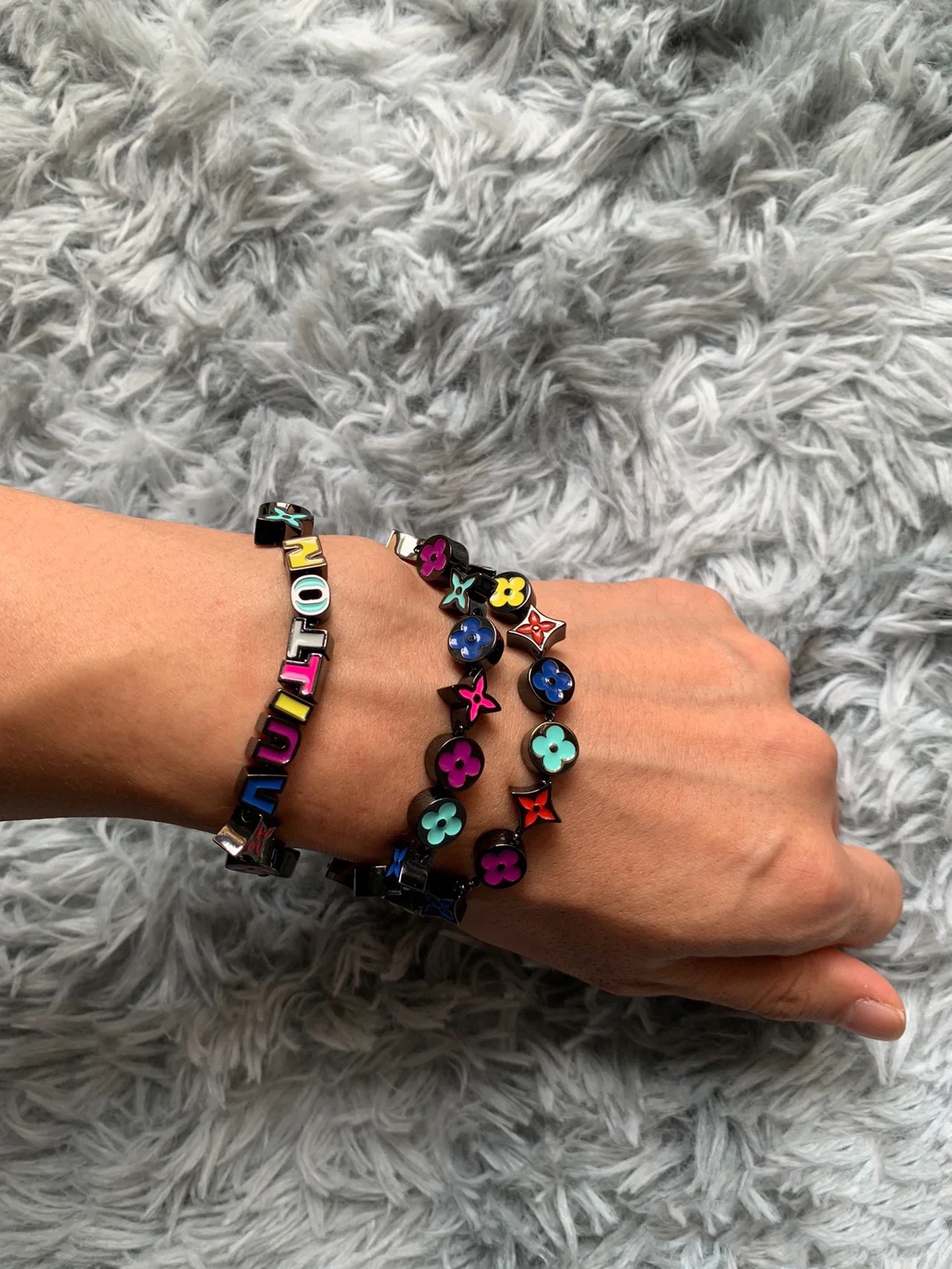 Louis Vuitton Black Gold Colorful Enamel Charms Bracelet Necklace for Men - Original Replica Club