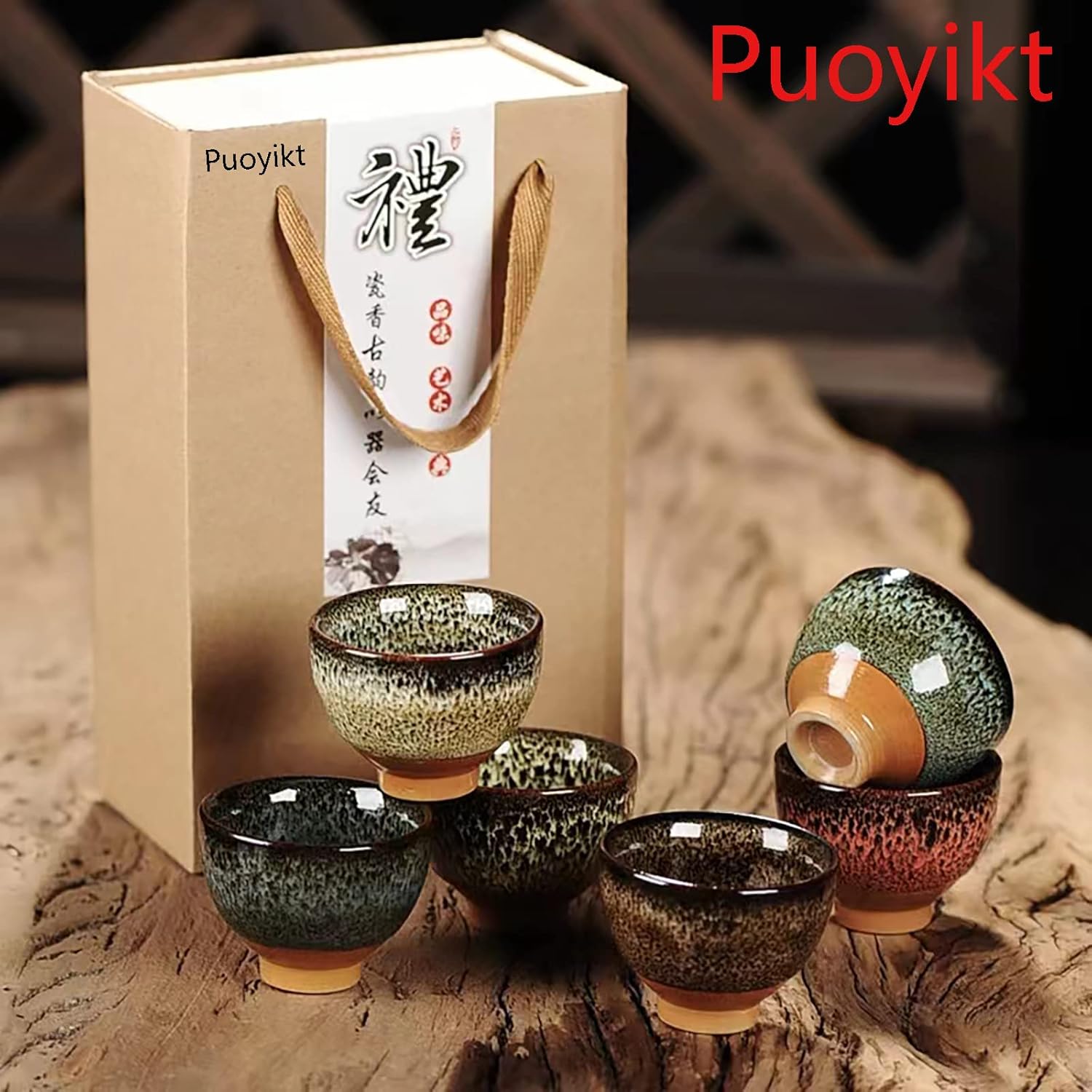 6pc Ceramic Kung Fu Tea Set, Japanese Tea Cup, Sake Cup, 2.1oz Capacity, 6 Colors