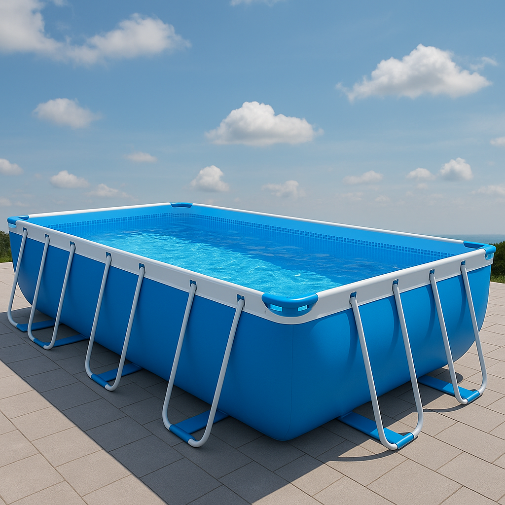 Piscina tubular rectangular Rectangular Sí Piscina PVC, Acero Exterior, Jardín, Terraza 732x366x132 cm Azul