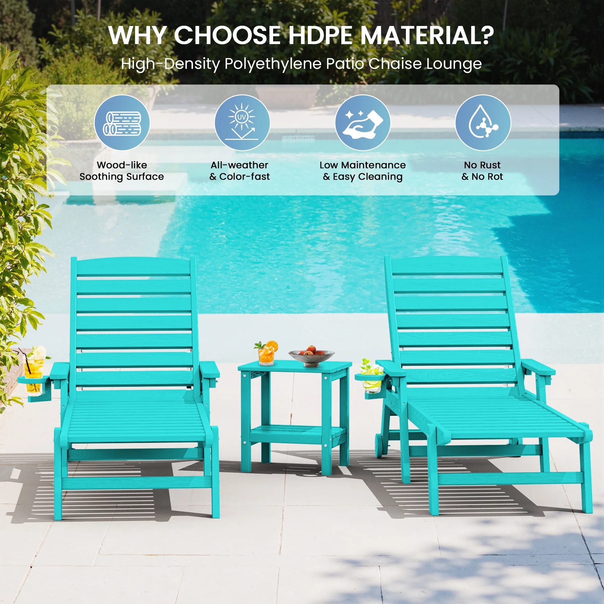 SERWALL Patio Chaise Lounge Chair, 78'' HDPE Outdoor Lounge Chair 5 Positions Pool Lounger Navy Blue - Image 14