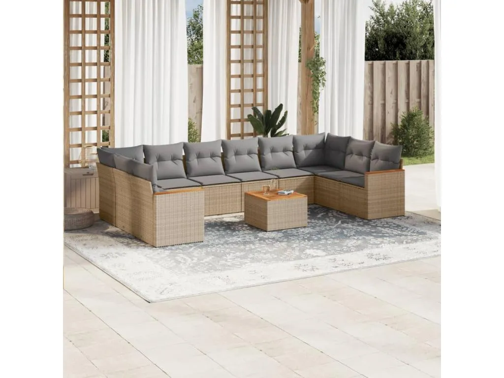 Juego de sofás jardín con cojines beige mezcla 11 pzas ratán PE