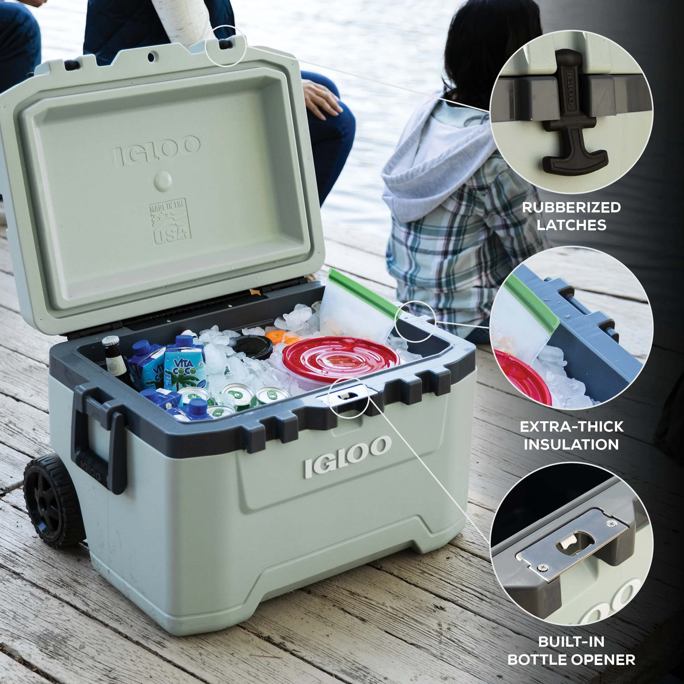 Igloo 52 QT Overland Ice Chest Cooler with Wheels, Gray - Image 5