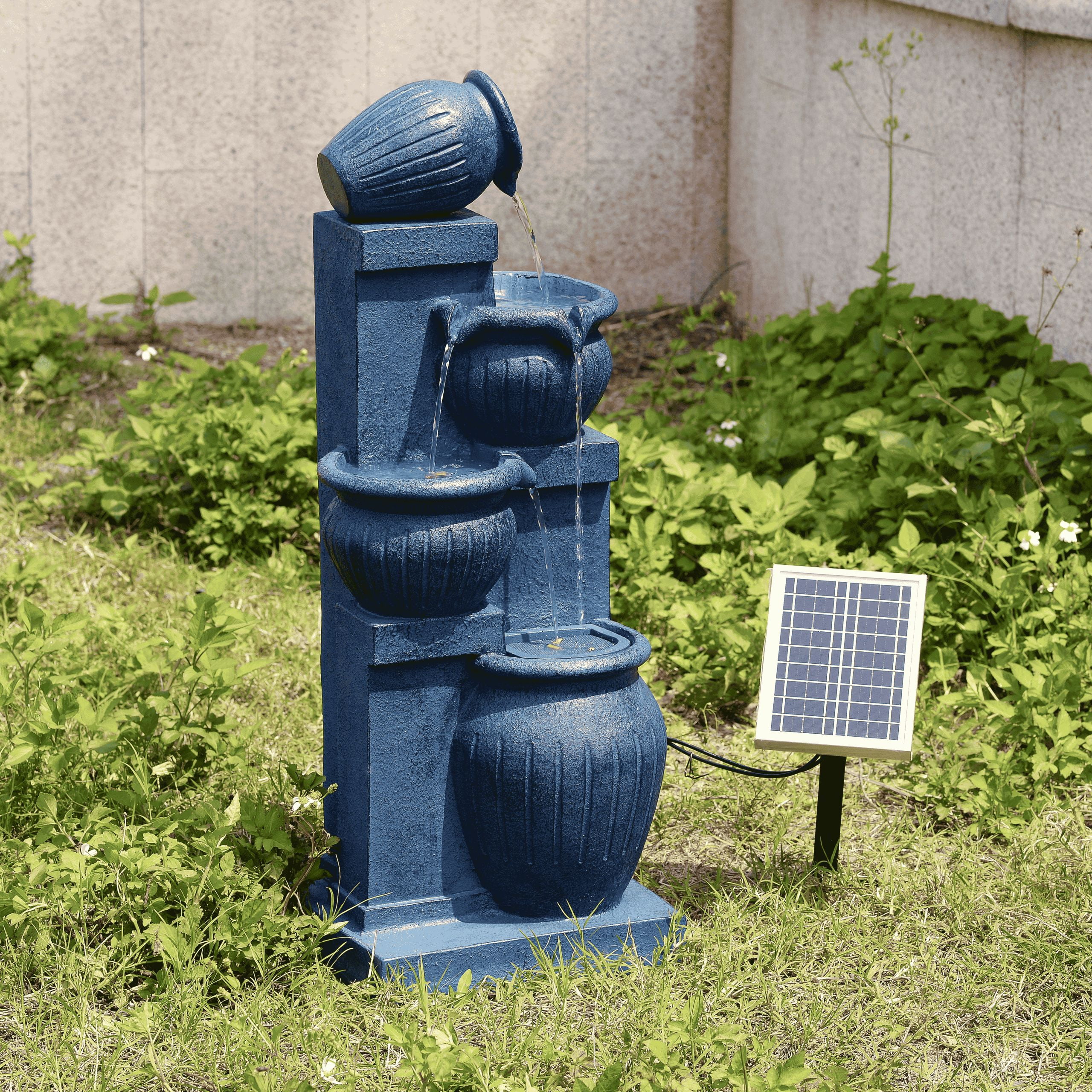 Teamson Home Outdoor Water Fountain with Lights-C 4-Tier Cascading Bowl Design with LED Light & Solar Pump, Solar-Powered Water Fountain Outdoor Garden, Yard, or Patio D-cor, Navy Blue - Image 12