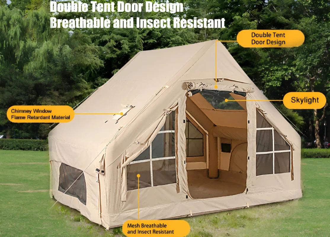 Inflatable Camping Tents With Hand Pump, Air Glamping Tents, Easy SetupWaterproofand Windproof Blow Up Tent, 4 Seasons Oxford Cabin Tent With esh &ChimneyWindow. - Image 5