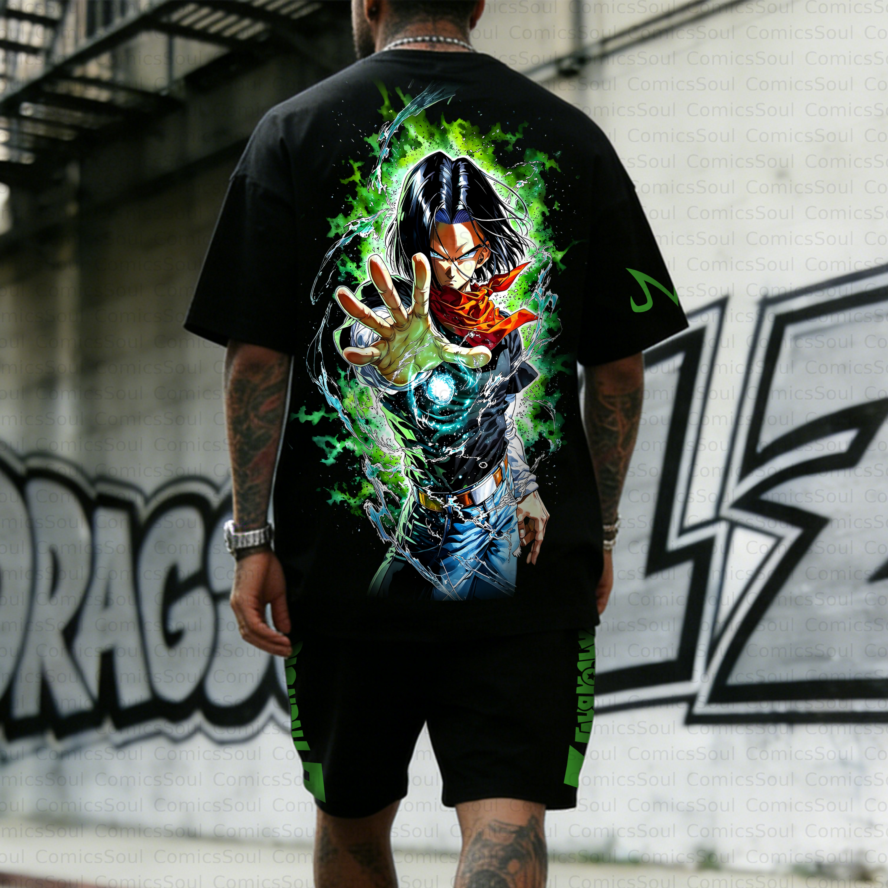 Unisex Anime Inspired Vintage T-shirt& Shorts 2 Pieces Set