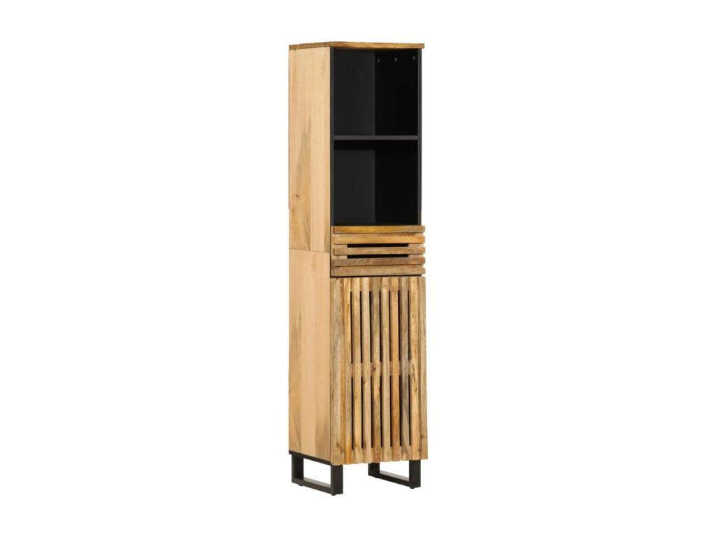 Conjunto de muebles de baño de 3 piezas en madera maciza de mango en bruto.