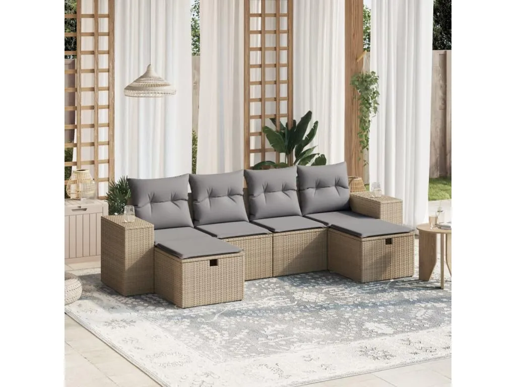 Micasacool Juego de sofás jardín con cojines beige mezcla 6 pzas ratán PE