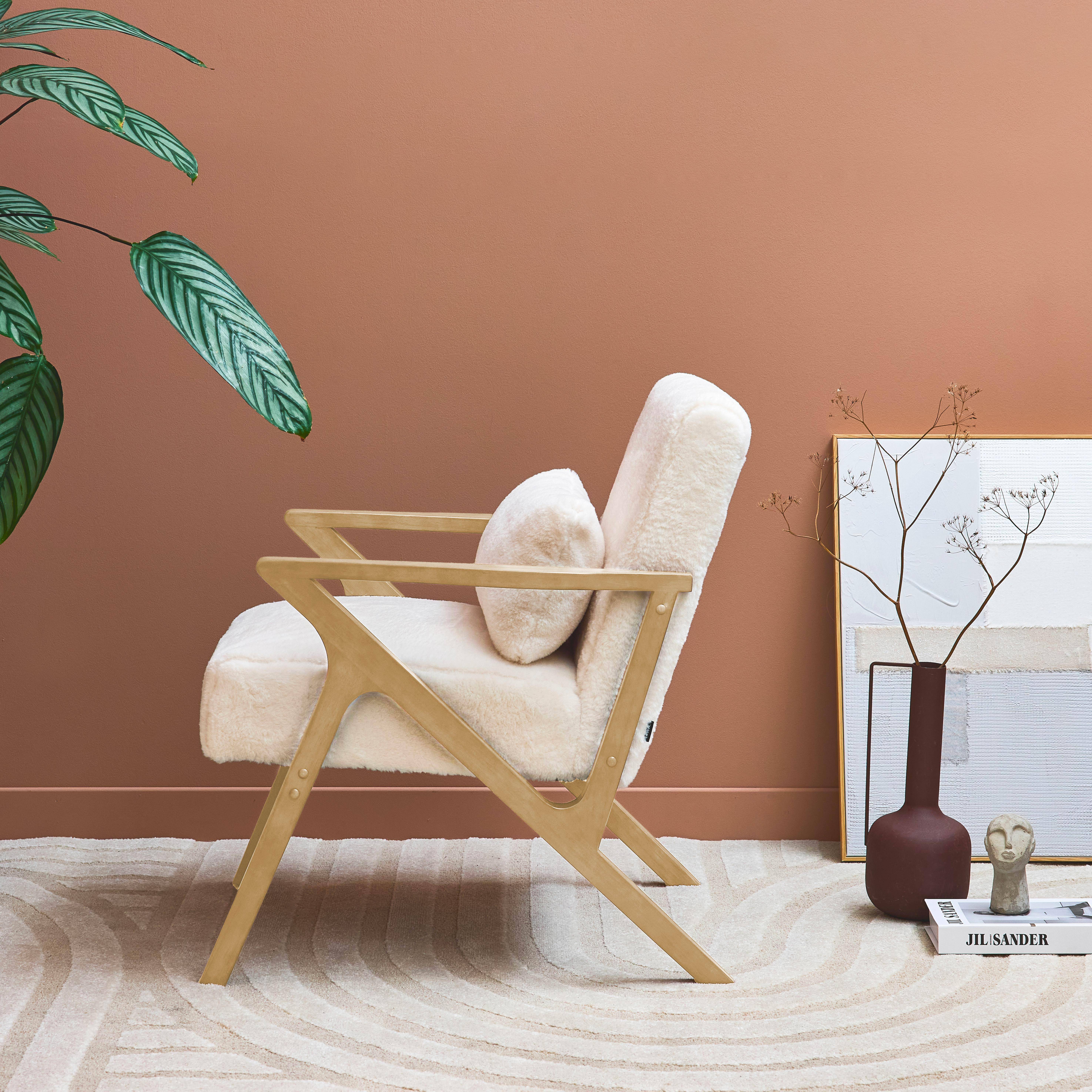Antoine pelo sintético - Sillón escandinavo de madera de hevea y efecto pelo sintético