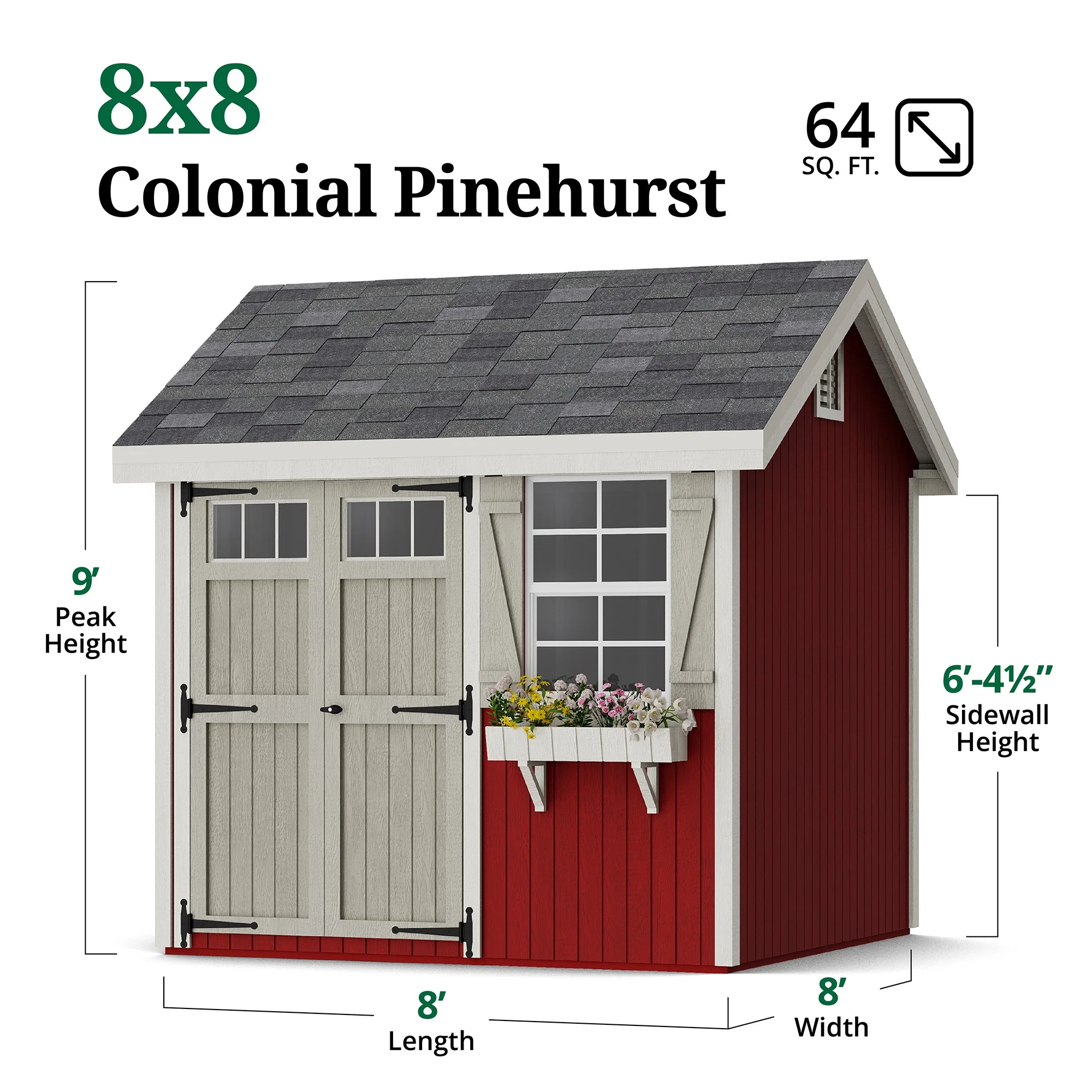Little Cottage Co. 8x8 Colonial Pinehurst Shed with Operable Window, Outdoor Wood Storage Do-It-Yourself Precut Kit - Image 3