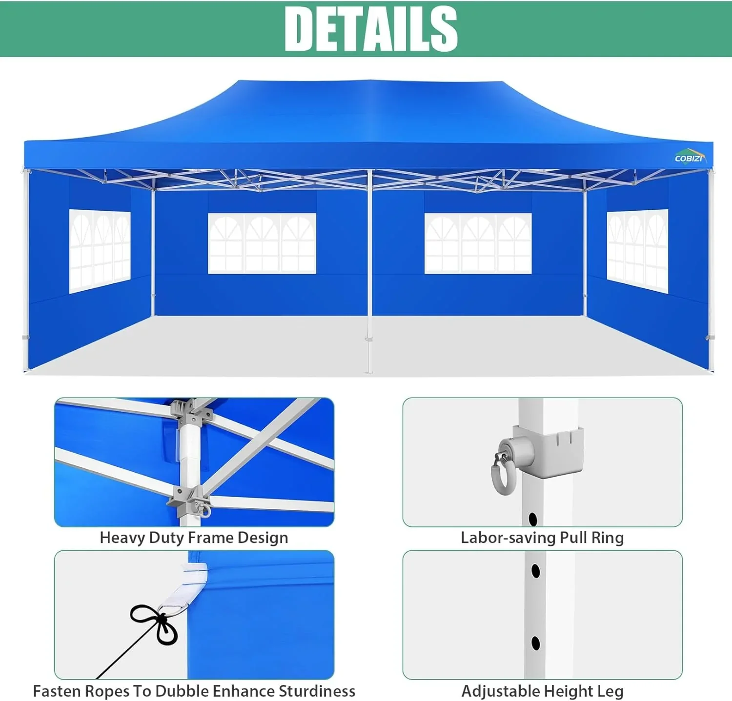 COBIZI 10x20 Heavy Duty Pop up Canopy Tent 6 sidewalls Commercial Canopy Wedding Party Tents