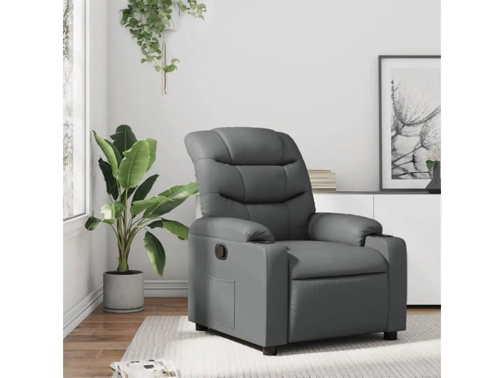 Sillón reclinable de cuero sintético gris