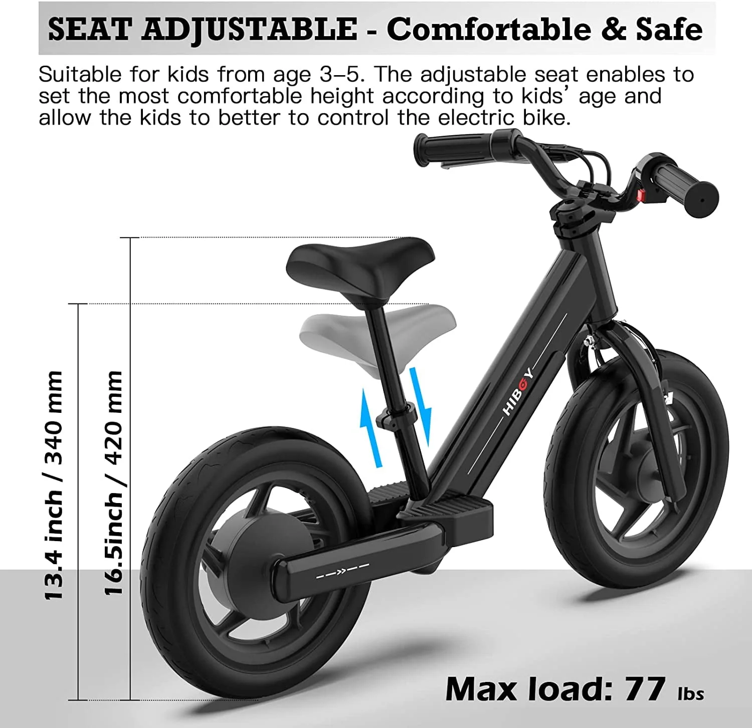 Hiboy BK1 Electric Bike for Kids Ages 3-5 Years, 24V 100W Electric Balance Bike 12 inch Inflatable Tire Adjustable Seat, Electric Bicycle Gift for Kids - Image 3