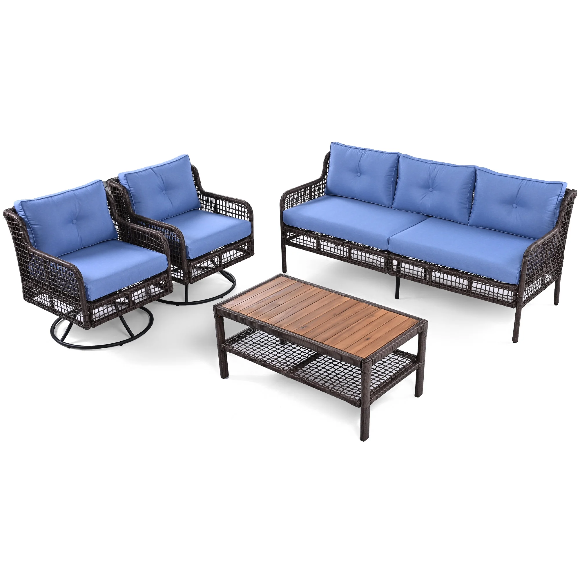 8 Pieces Outdoor Wicker Round Furniture Set, All Weather Half-Moon Sectional Patio Sofa Sets with Rectangular Coffee Table, Beige - Image 32