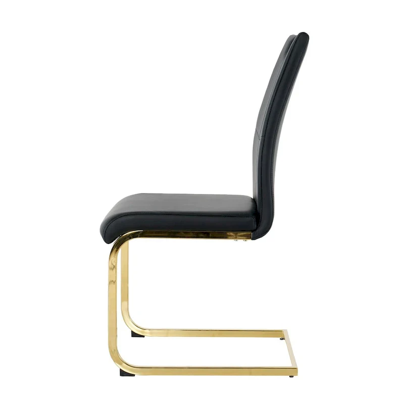 4-Piece Modern Faux Leather Dining Chair Set with Gold Metal Legs and Padded Seats