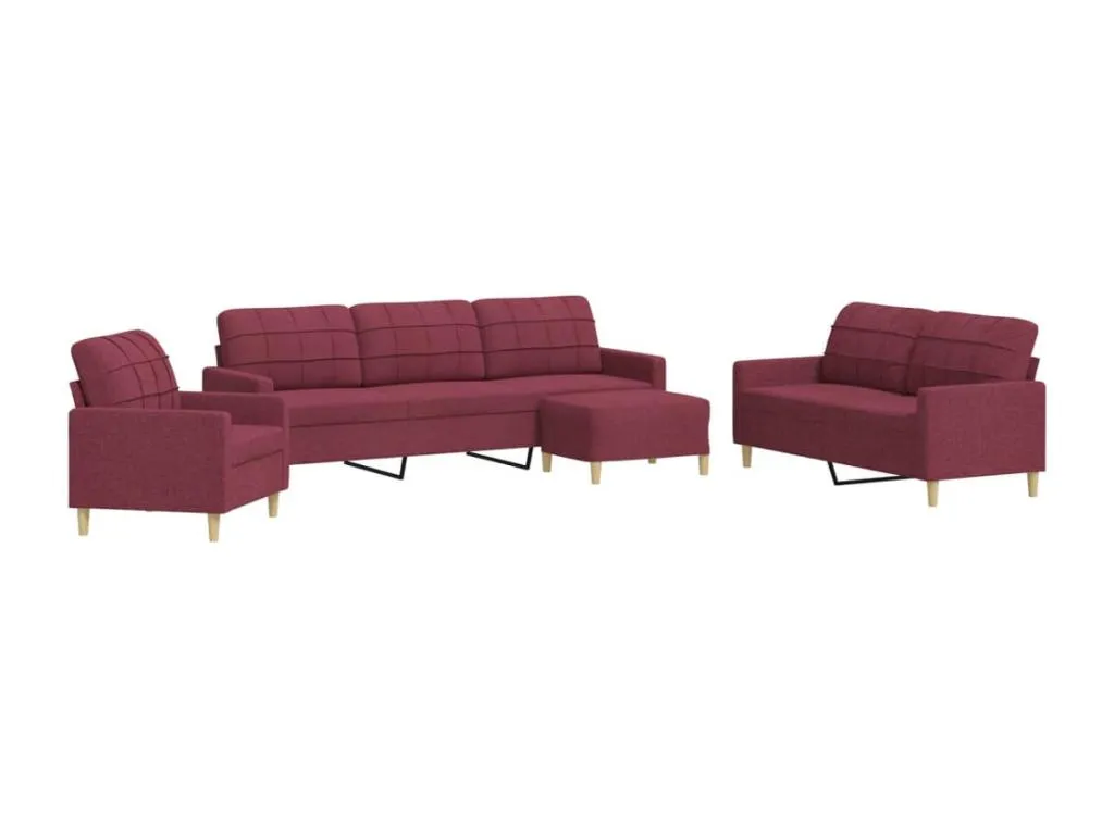 Juego de sofás con reposapiés 4 piezas tela rojo tinto