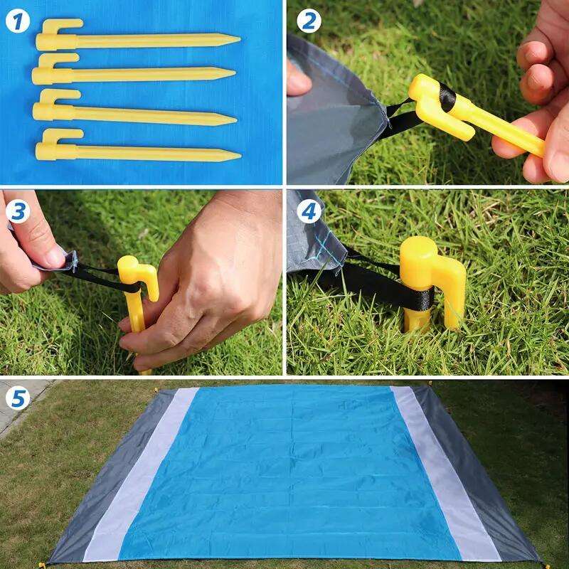 Oversized Waterproof Picnic Blankets Quick Drying Lightweight Family Mat with 4 Stakes for Outdoor
