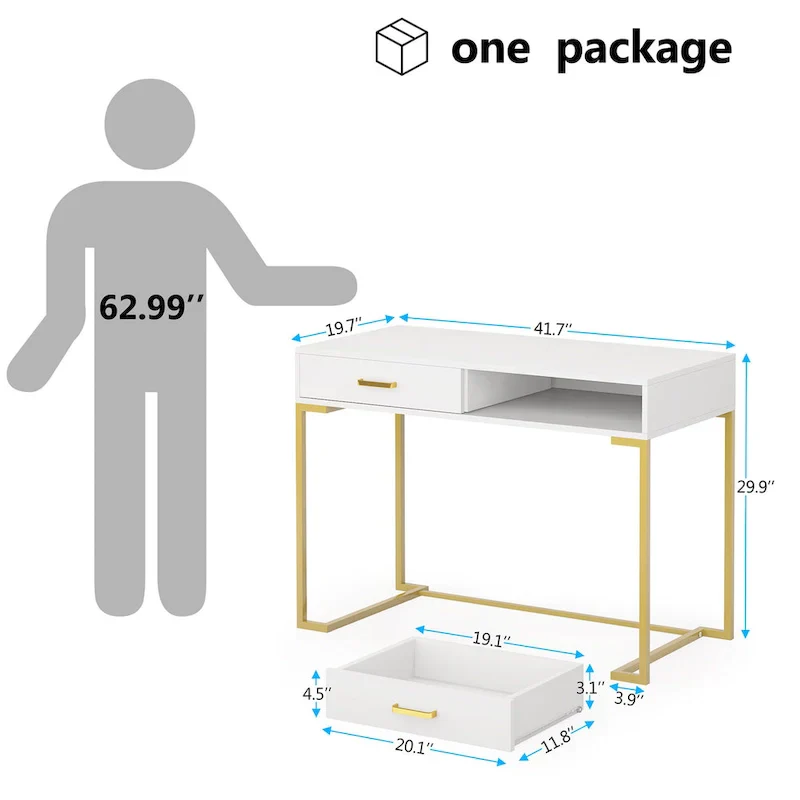 Modern Computer Desk with 2 Drawers - Stylish Study Writing Table with Storage for Home Office