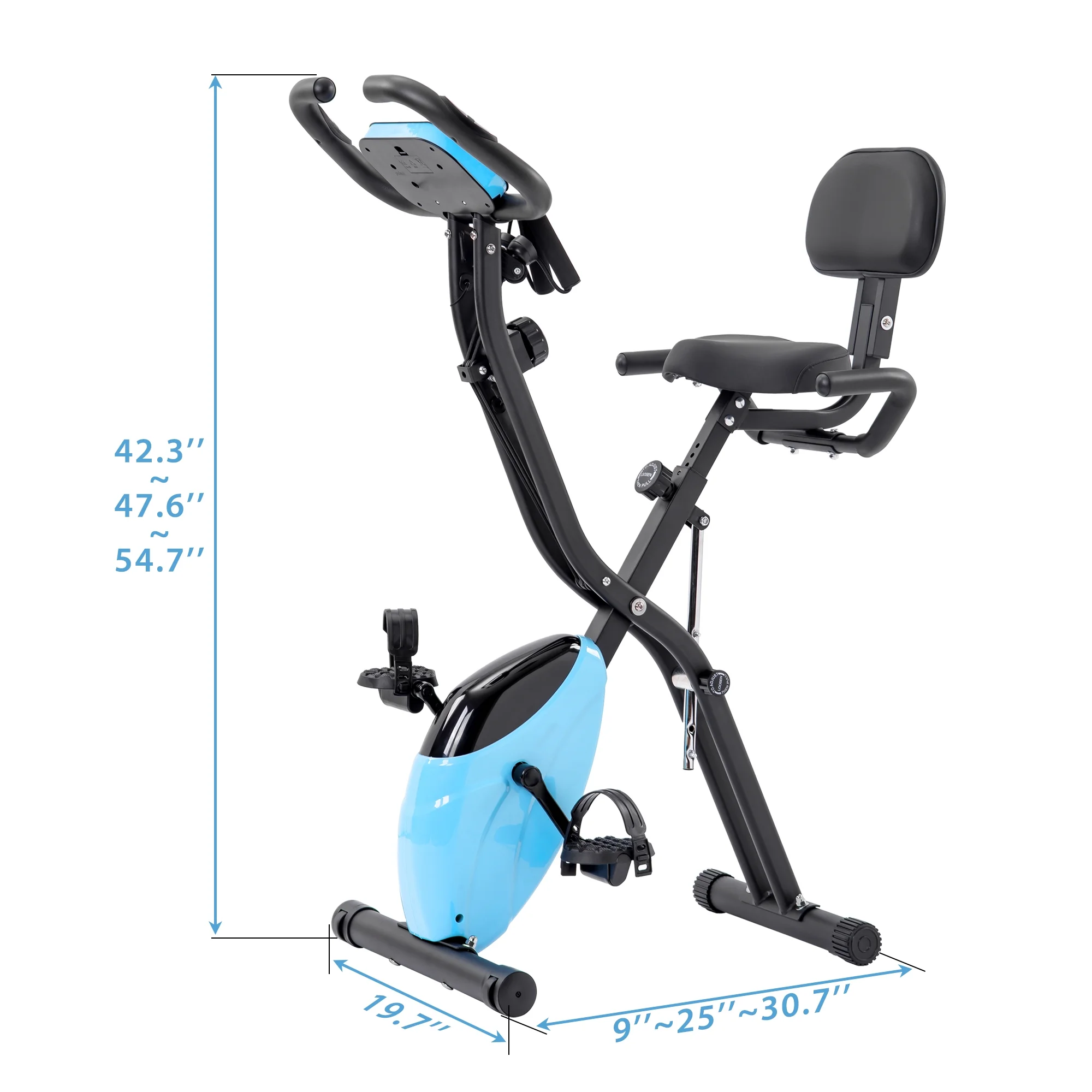 Exercise Bike Foldable Fitness Indoor Stationary Bike Magnetic Upright Recumbent Exercise Bike for Home Workout - Light Blue - Image 9