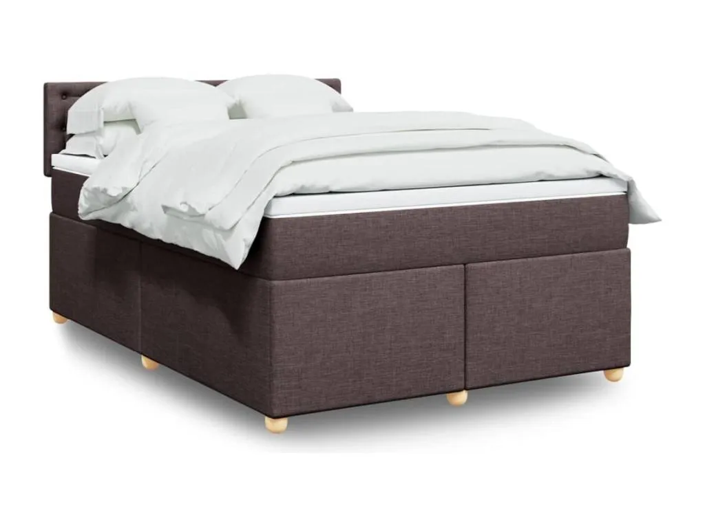 Cama box spring con colchón tela marrón oscuro 140x200 cm kob3522575