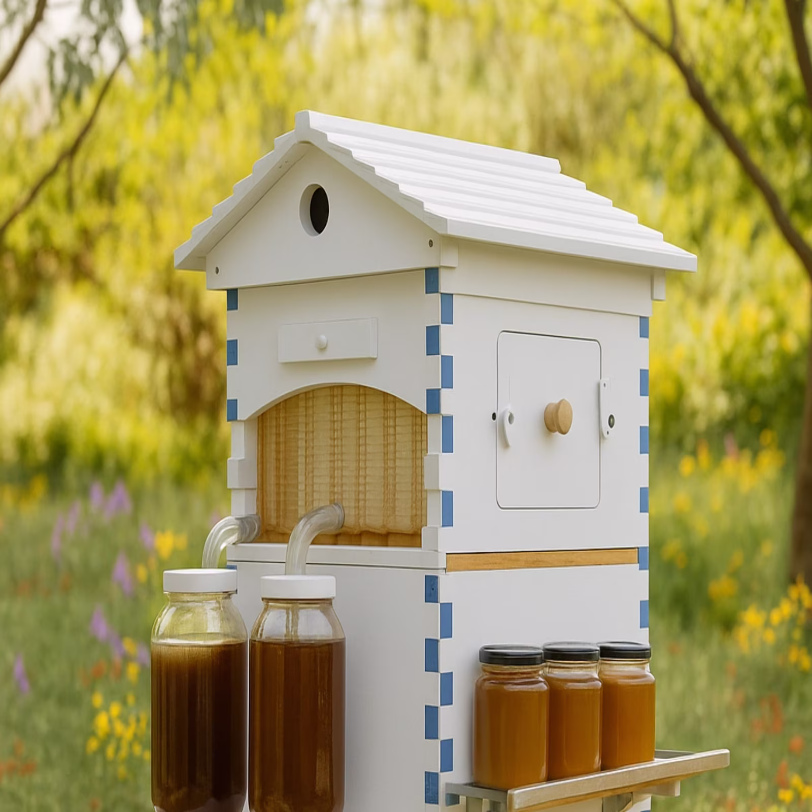 AUSHIVE Wax Coated Cedarwood Bee Beehive Kit with 4 Beehive Frames & 6 Brood Frames, Beige