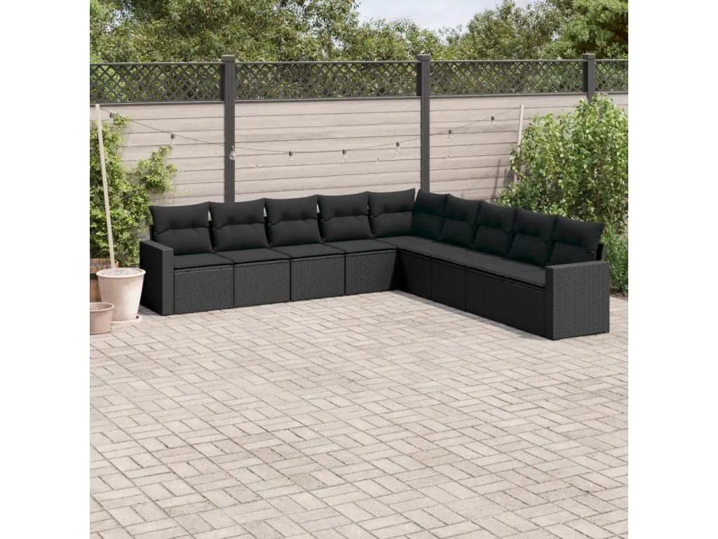 Set de sofás de jardín 8 piezas y cojines ratán sintético negro uuia28771