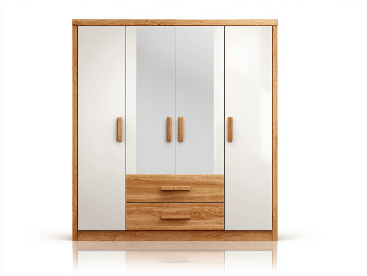Armario de madera y blanco – con espejo y cajones