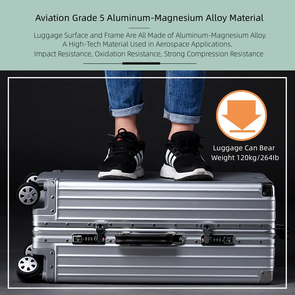 All Aluminum Magnesium Carry on Luggage Airline Approved, Hardside Carry on Suitcase with TSA Lock, Zipperless Luggage Checked Luggage Metal Rolling Luggage for Travel, Business - Image 10