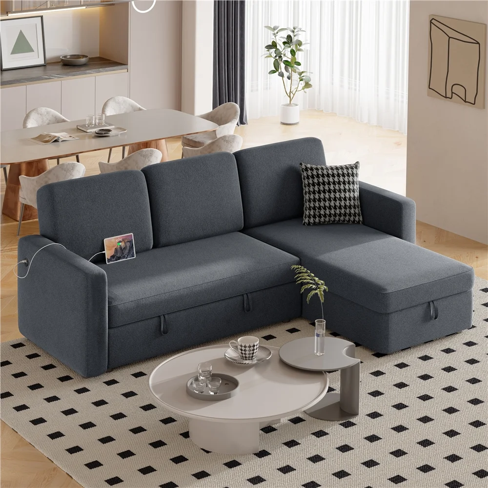 Alden Design Reversible Sectional Sofa with USB & Type-C Ports for Livingroom, Light Gray - Image 41