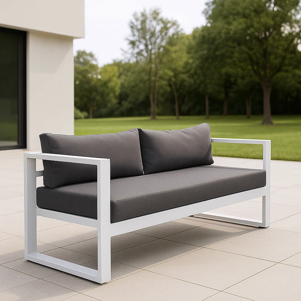 Sofá de exterior,gris,poliéster y aluminio,apto para jardín,206x71x69cm