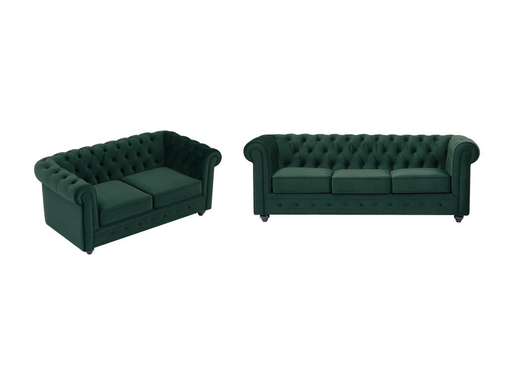 Sofá de 3 y 2 plazas de terciopelo verde CHESTERFIELD