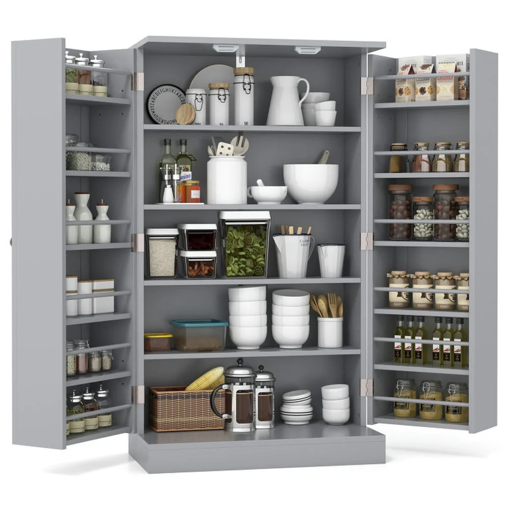 Spaco 17-Tier Kitchen Small Pantry Cabinet with 2 Doors and 6 Adjustable Shelves, Cabinet Pantry, Freestanding 5-Tier Shelving Pantries for Kitchen Storage, Gray - Image 12