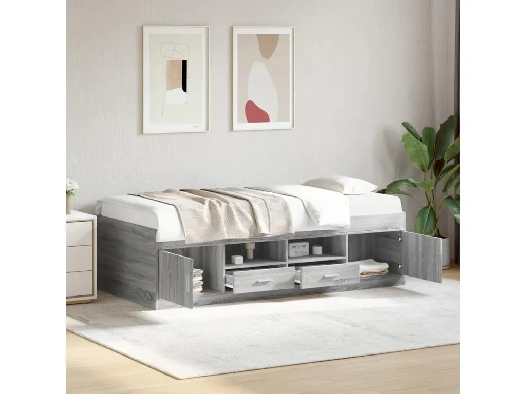 Sofá cama con cajones sin colchón gris Habitarluz 100x200 cm 16474ARXD