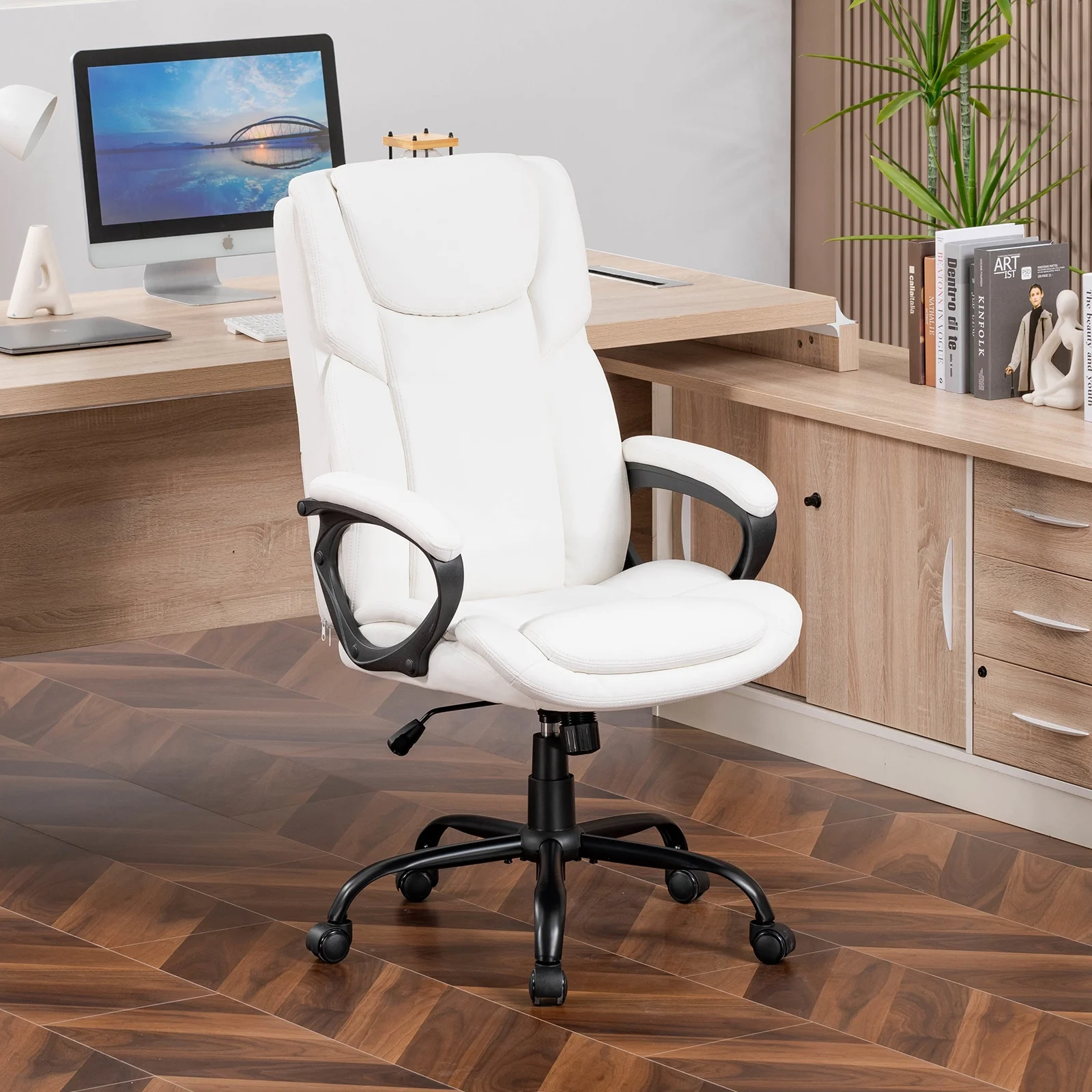 Mainstays Executive Ergonomic High Back Leather Home Office Desk Chair, Black - Image 48