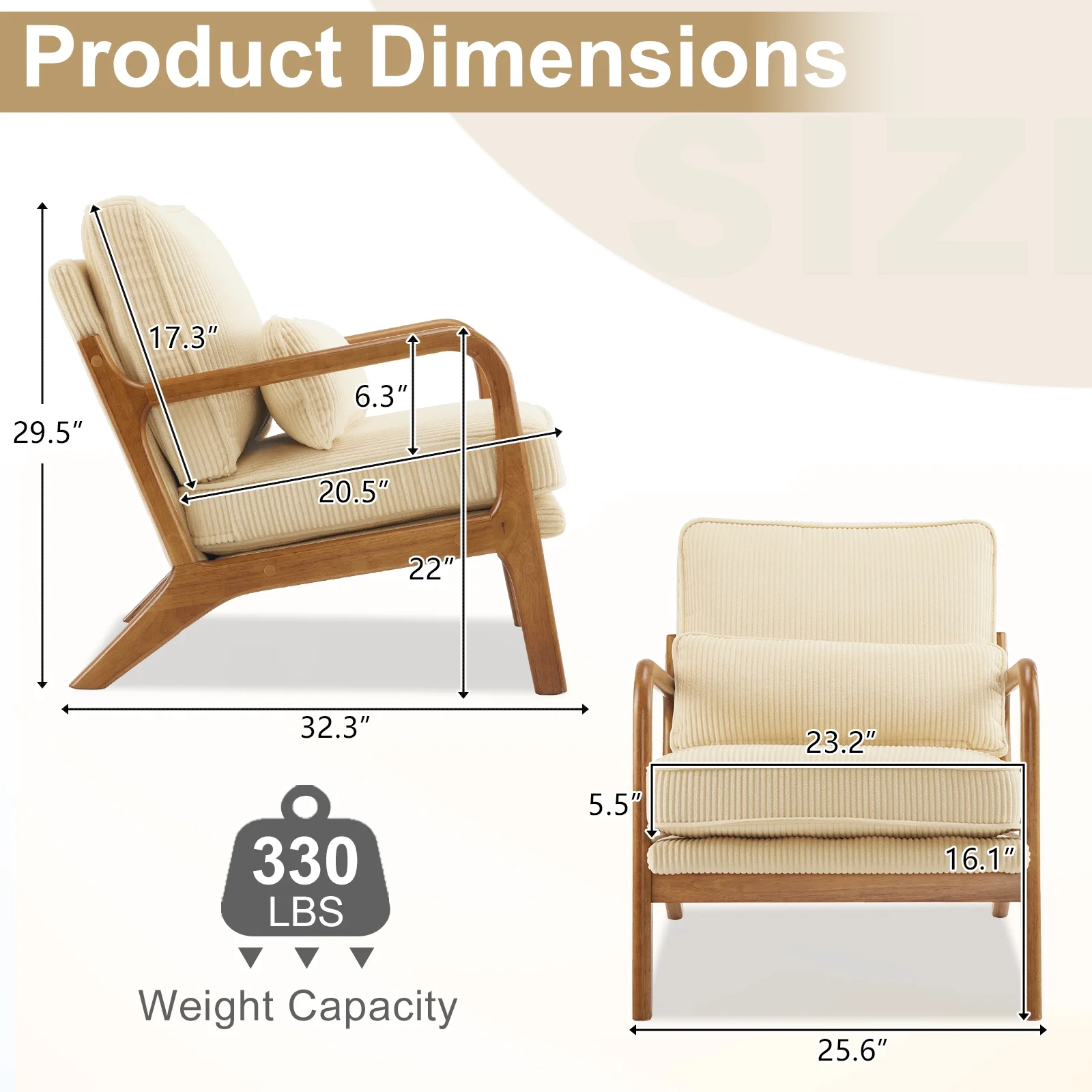 Ktaxon Accent Chair Corduroy Upholstered Armchair, Reading Club Chair with Pillow and Solid Wood Frame for Living Room Bedroom Furniture Off White - Image 62
