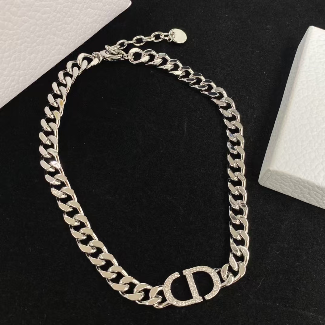 Dior Chunky Silver Cuban Chain CD Necklace Bracelet - Original Replica Club
