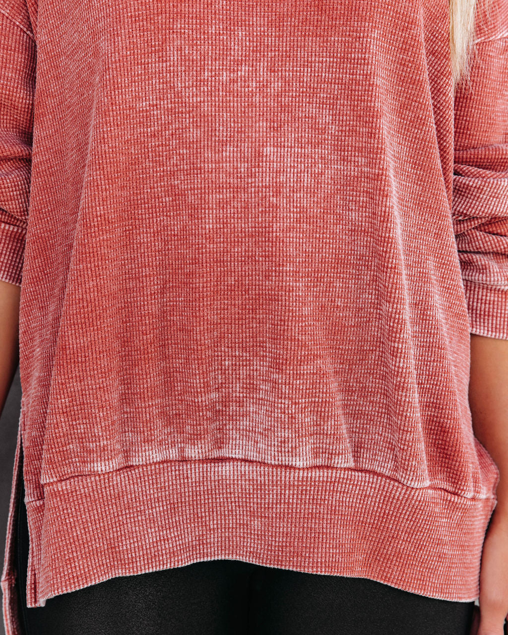 Tahoe Bound Waffle Knit Long Sleeve Top - Rust - Se7enfashion