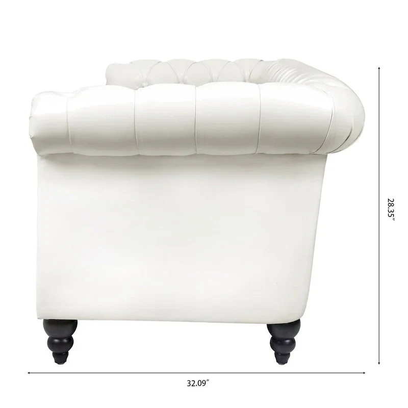 Cream 84.65 Traditional Chesterfield 3-Seater Sofa in PU Leather