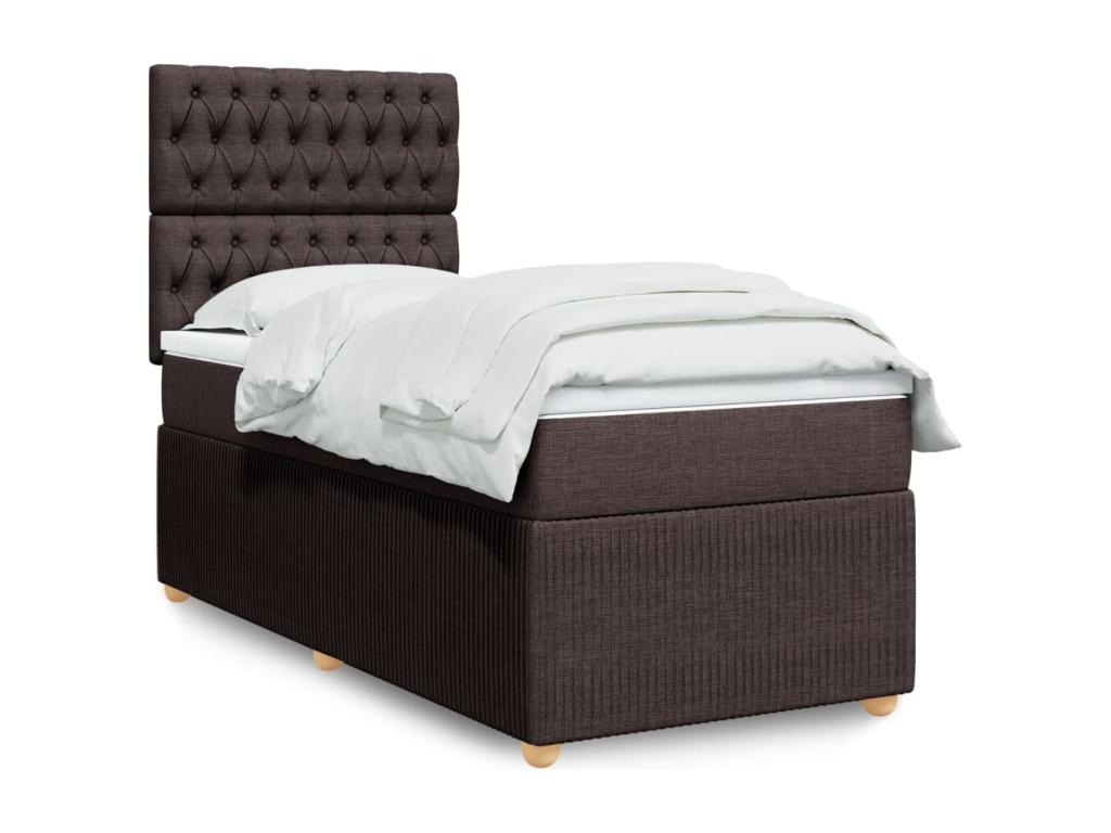Cama box spring con colchón tela marrón oscuro 80x200 cm