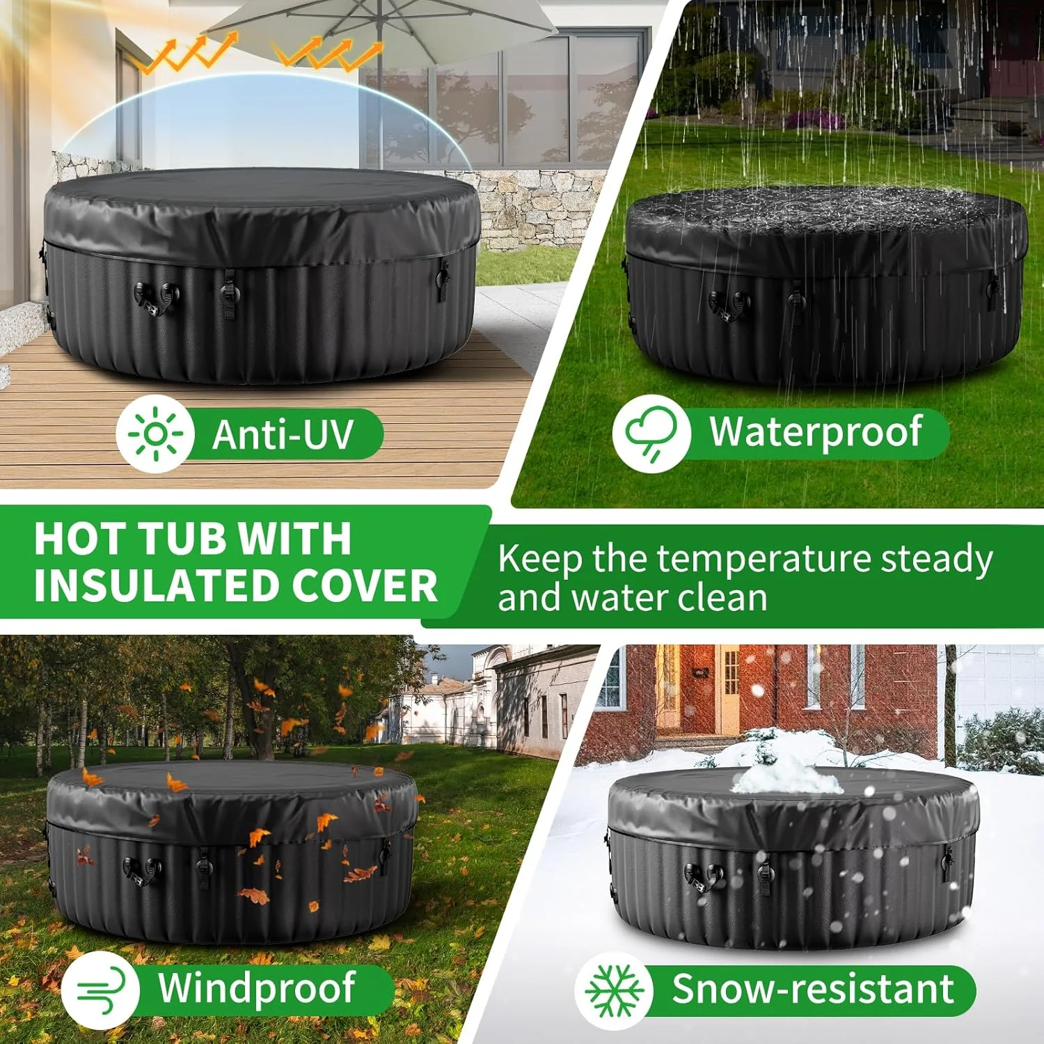 Sunyrisy 4-6 Person Inflatable Hot Tub, Square Blow Up Portable Hot Tub, Leak-Proof PVC Outdoor Spa with 130 Strong Air Jets, Heater Pump and Insulated Cover, 73- X 73-X 25- - Image 9