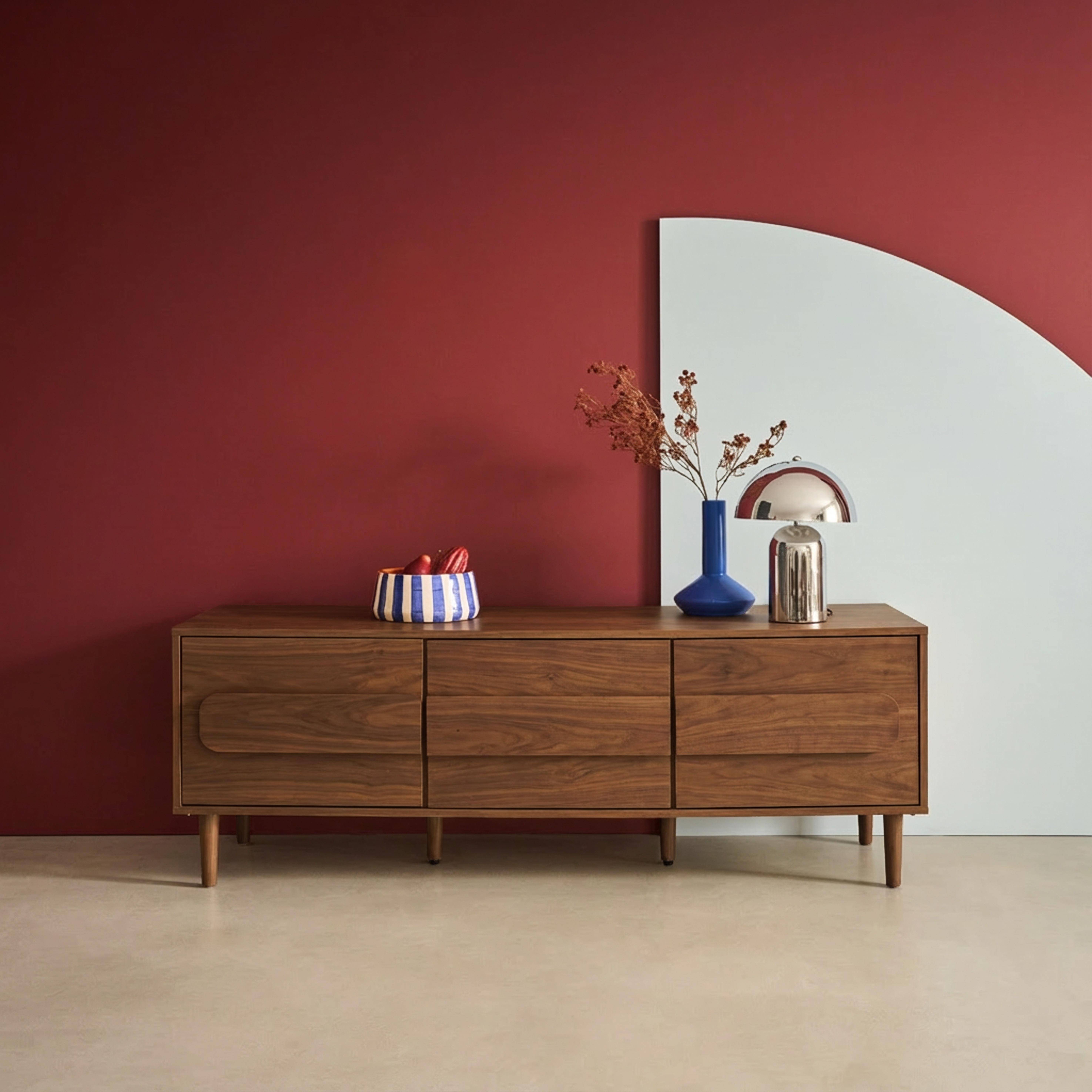 Juliana - Mueble de TV vintage con efecto madera y 3 puertas, 150cm
