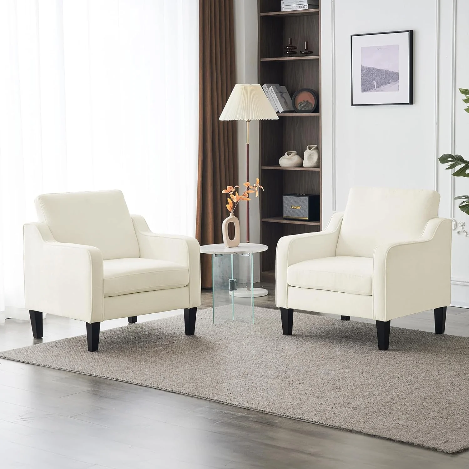 VINGLI Mid Century Modern Chenille Comfy Armchair, Creamy White - Image 7