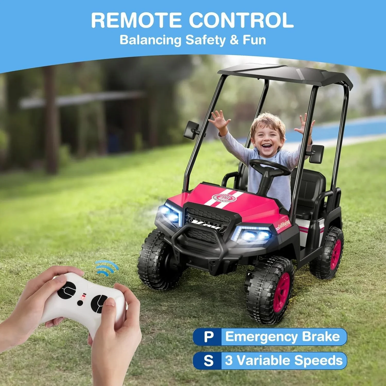 R9 24V Children's Golf Cart with Remote Control Removable Awning