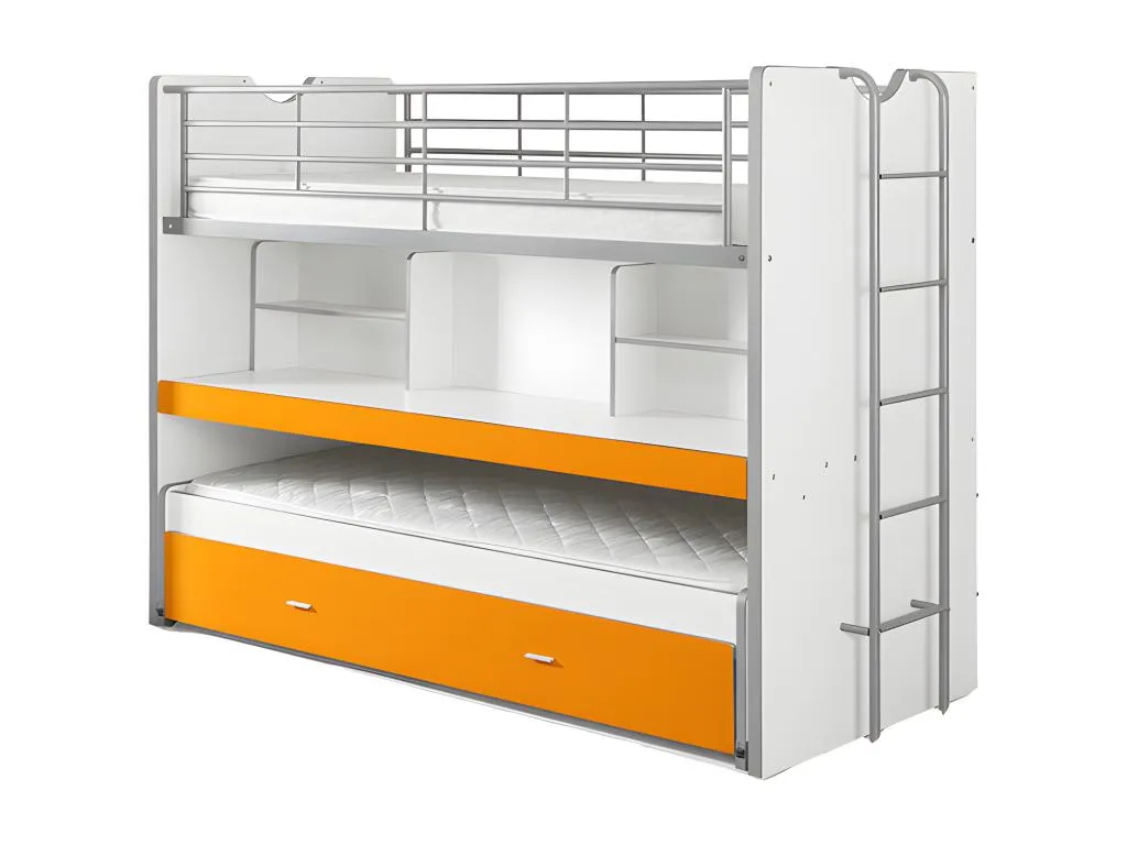 Decoencanto Litera 3 plazas 90x200 cm Decoencanto blanca y naranja