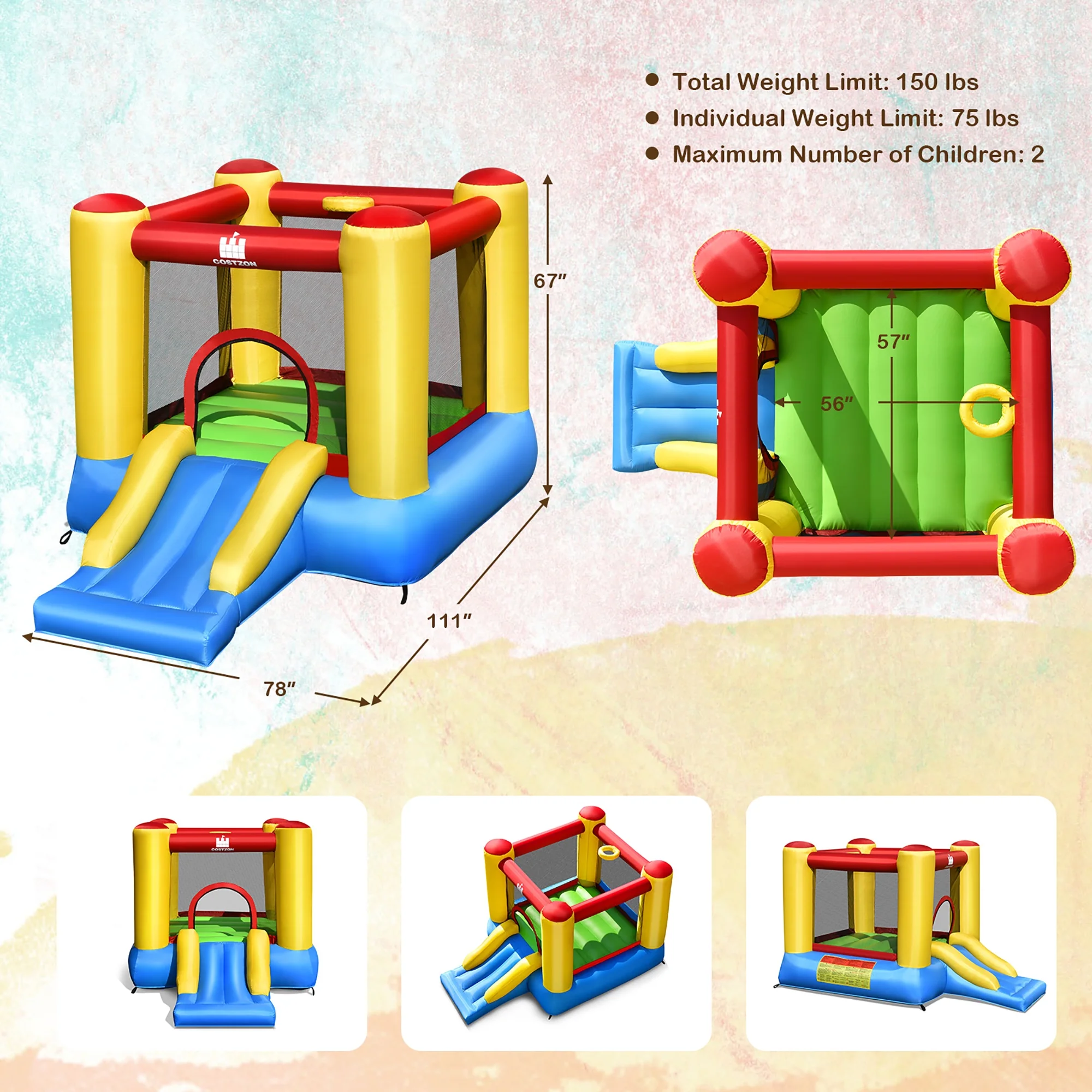 Costway Inflatable Bouncer Kids Bounce House Jumping Castle Slide with 480W Blower - Image 12
