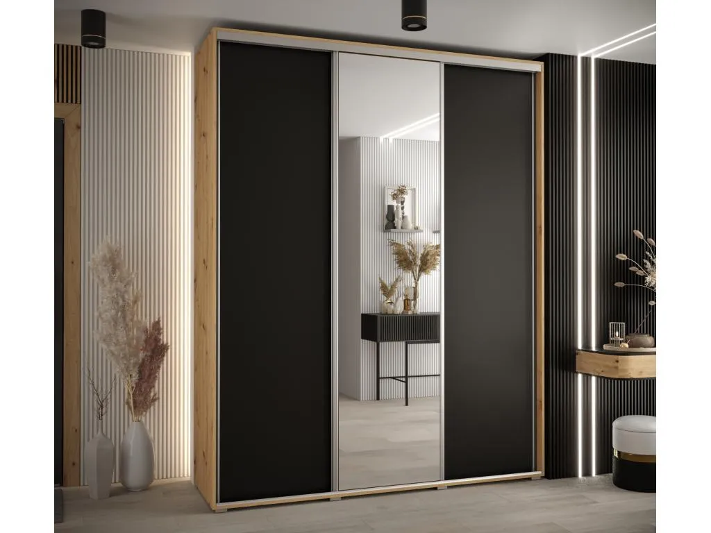 ARMARIO Francomuebleses 3 DE PUERTAS CORREDERAS 235.2/200/45 3 puertas (Artisan/Negro/Plata)