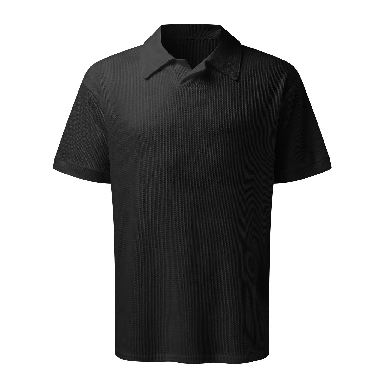 Suitmens Men's Black Knit V-Neck Polo Shirt