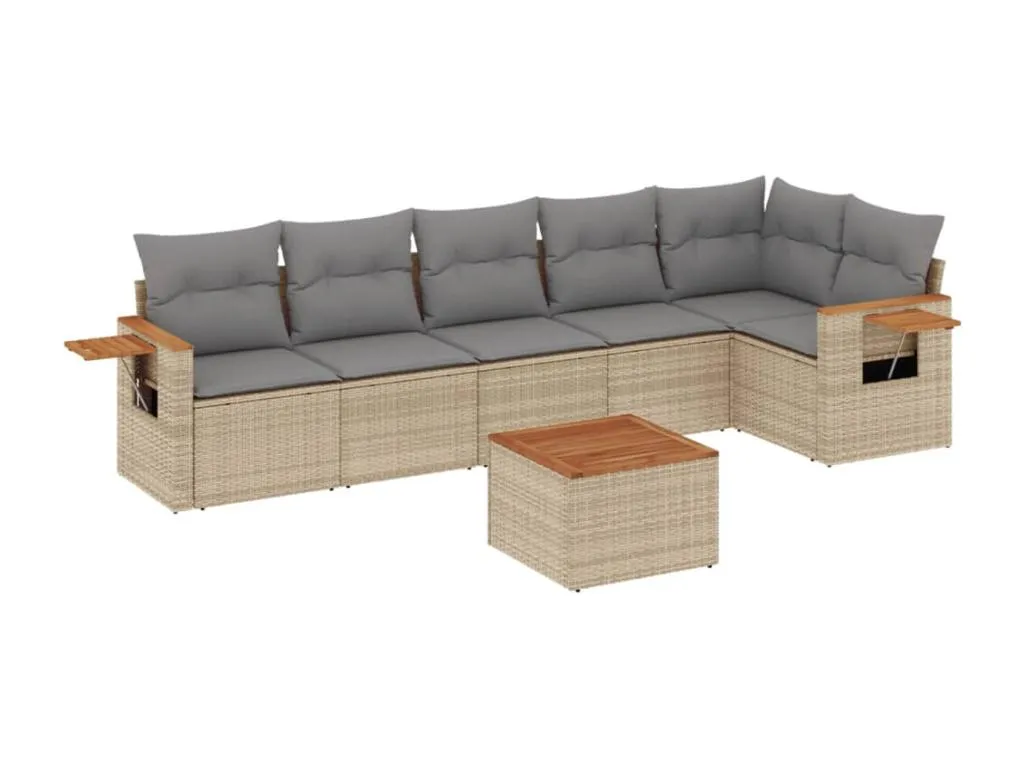 Conjunto de sofás de jardín 7 piezas con cojines ratán sintético beige VR1273167
