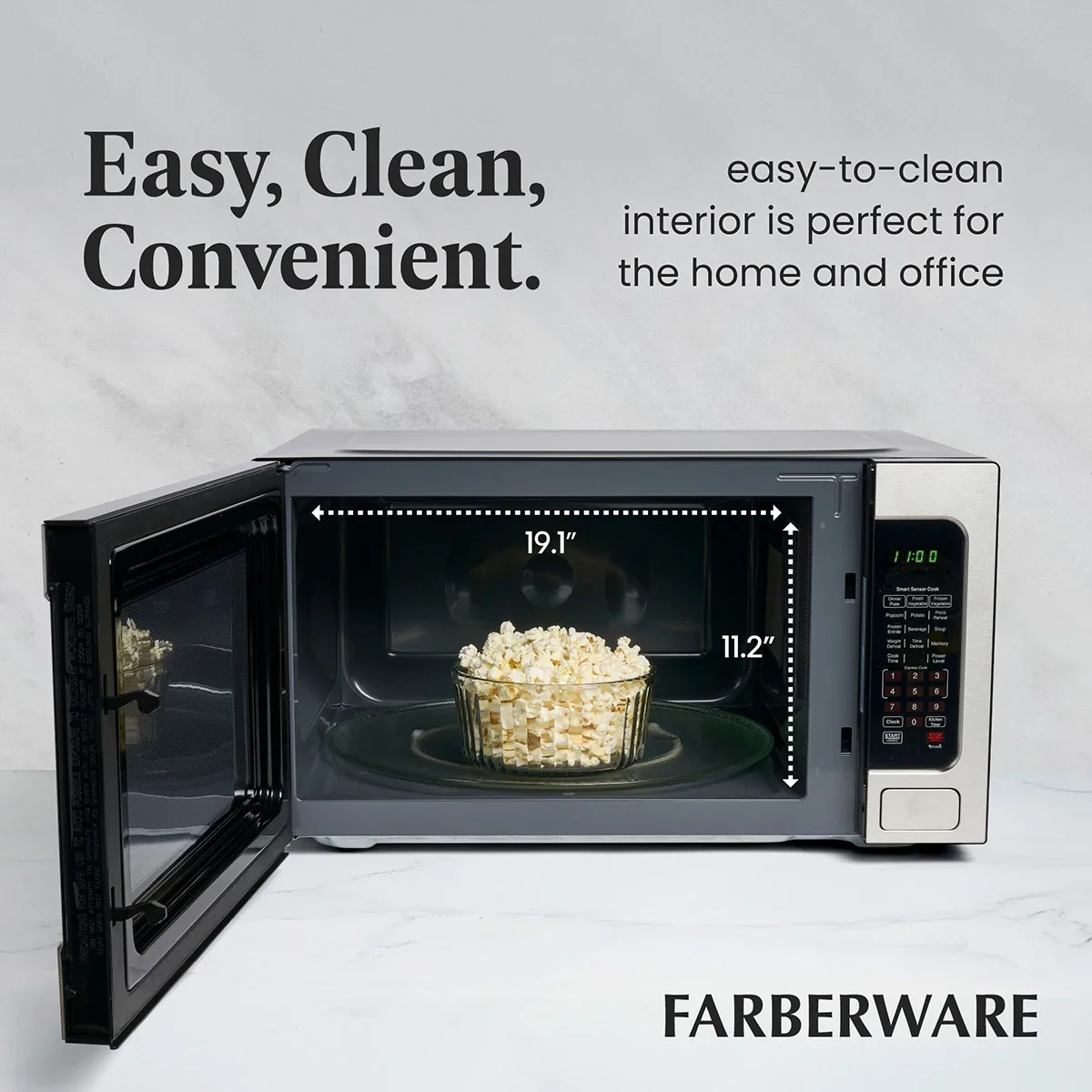 Farberware FMGZ09BKA 0.9 Cu. Ft. Microwave Oven, 900W, Digital Control, LED Display, 6 Cooking Presets, Black